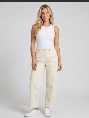 Charlie B Natural Colour Raw Hem Wide Leg Jeans – Baggy Stretch Denim